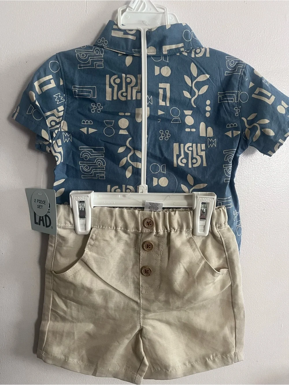 Little Lad Boys' Blue Printed Short-Sleeve Button-Down Set